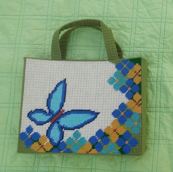 Handbags - Needlepoint butterfly handbag
